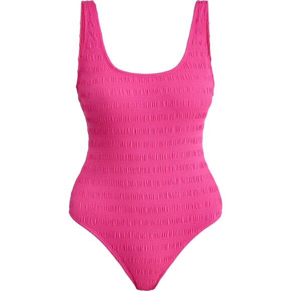 Scoop Neck Smocked 1 Piece Electric Pink Swimsuit WOMEN'S SIZE 0-2 NEW - Picture 1 of 5